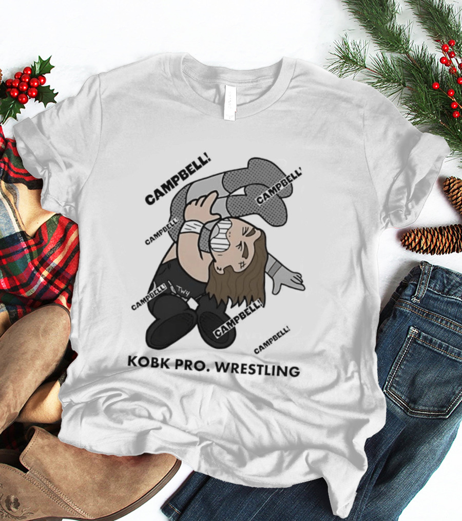 Campbell Kobk Pro Wrestling Black Gloved Wrestler Pinning Move T-Shirt