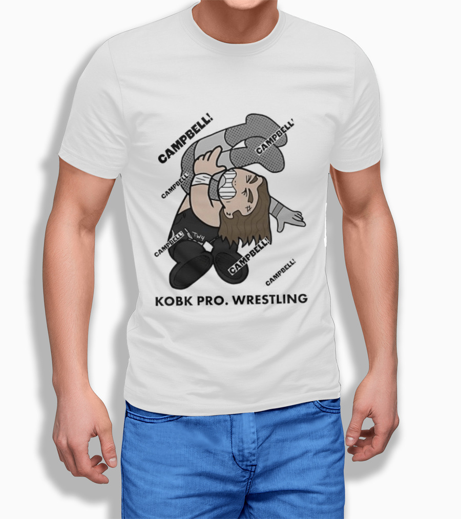 Campbell Kobk Pro Wrestling Black Gloved Wrestler Pinning Move T-Shirt