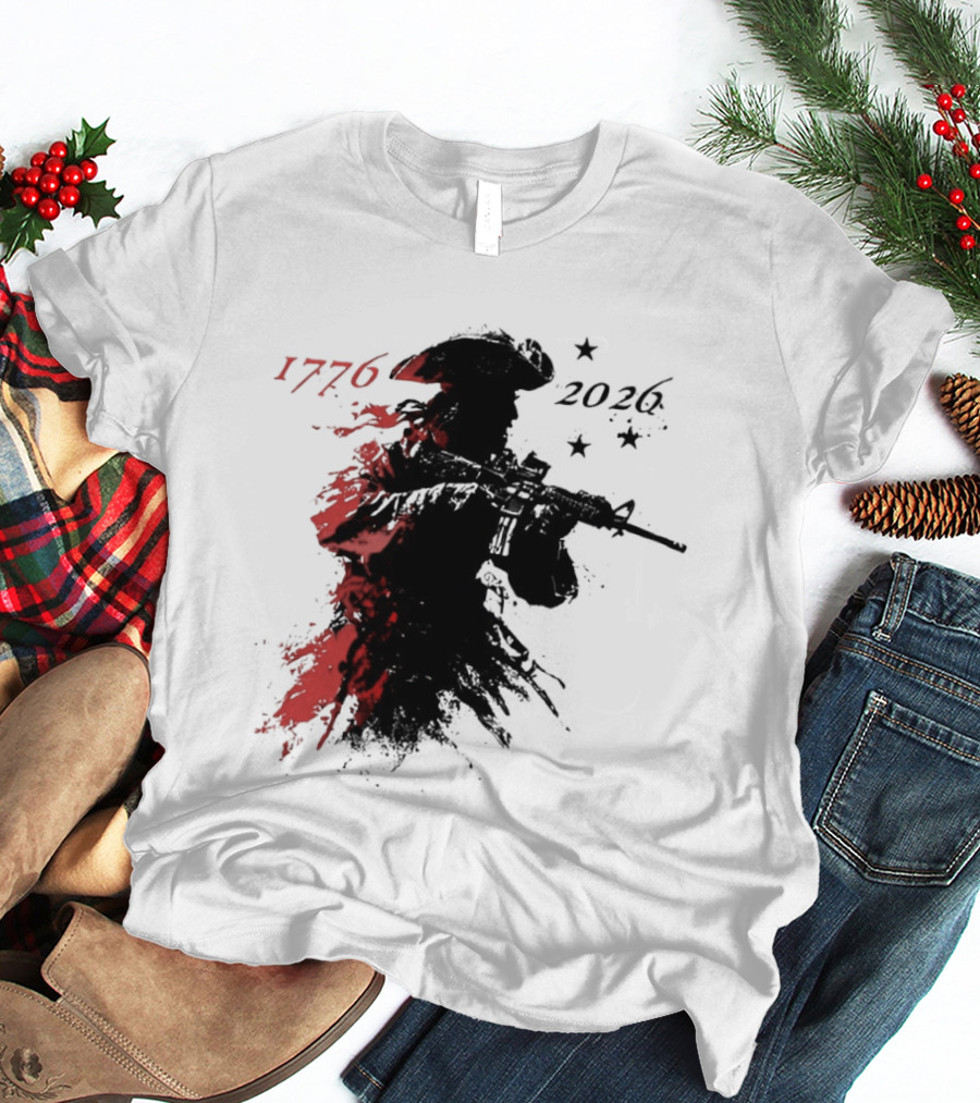 Patriotic Soldier 1776 2026 Black And Blood Rifle Painting T-Shirt