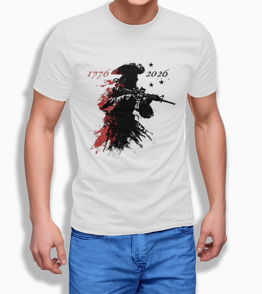 Patriotic Soldier 1776 2026 Black And Blood Rifle Painting T-Shirt