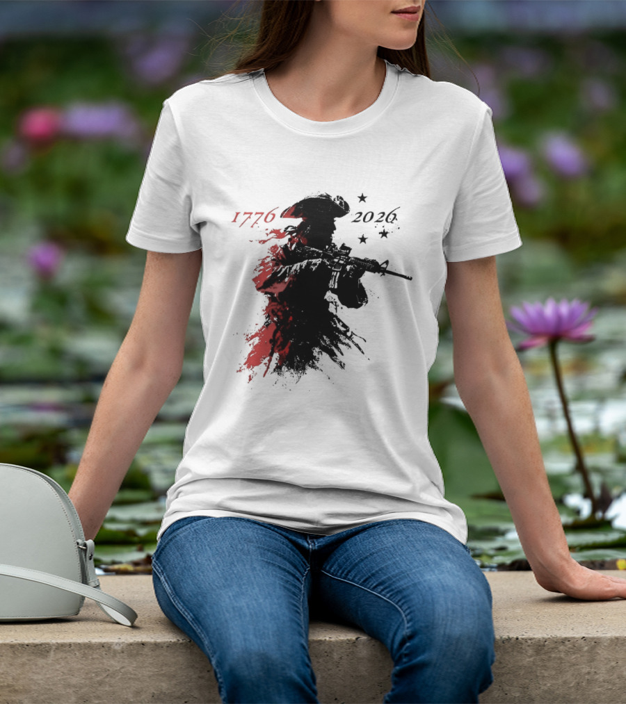 Patriotic Soldier 1776 2026 Black And Blood Rifle Painting T-Shirt