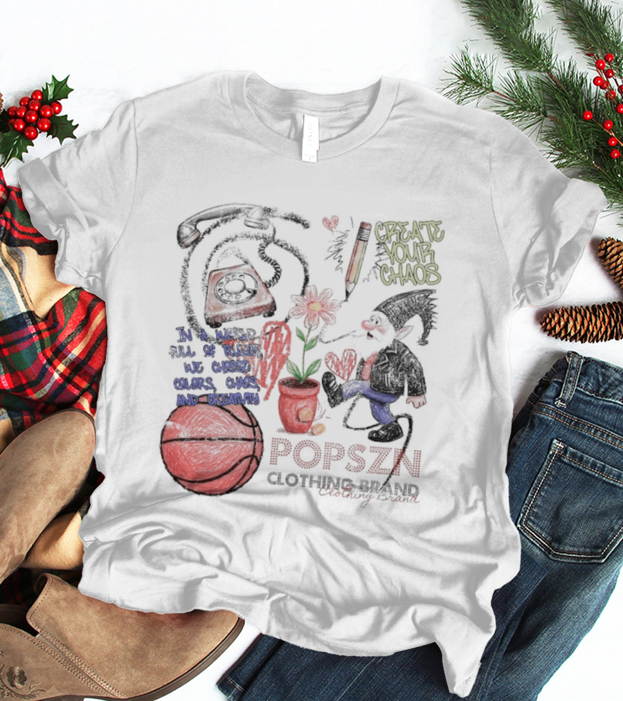 Popszn Create Your Chaos Basketball Gnome And Vintage Phone With Heart Flower T-Shirt