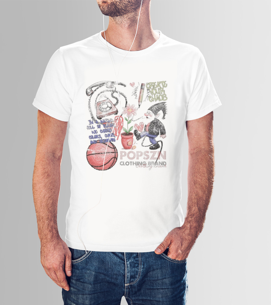 Popszn Create Your Chaos Basketball Gnome And Vintage Phone With Heart Flower T-Shirt