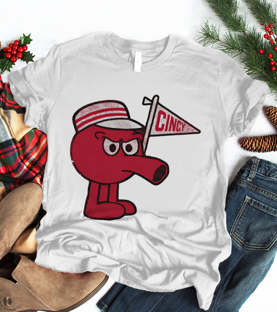 Redbert Cincinnati Reds Queen City Cincy Flag 8 Bit T-Shirt