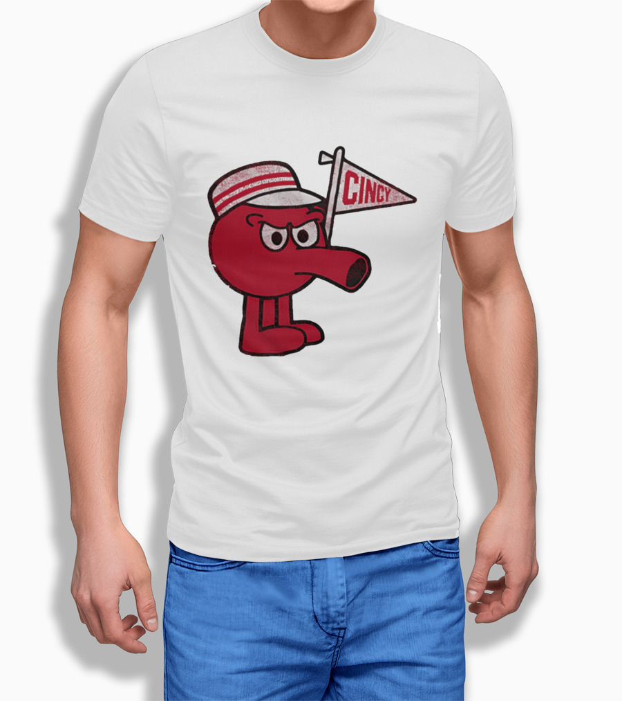 Redbert Cincinnati Reds Queen City Cincy Flag 8 Bit T-Shirt