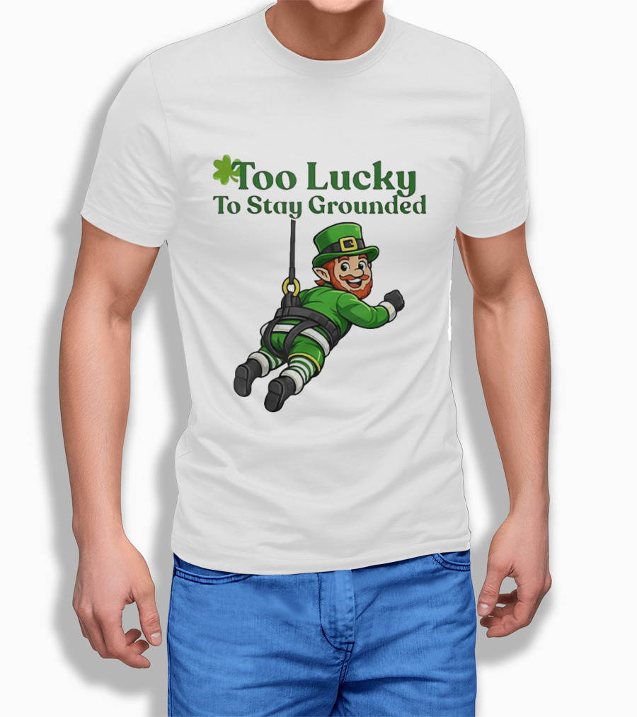 Too Lucky To Stay Grounded Leprechaun Bungee Jumping St Patrick's Day T-Shirt