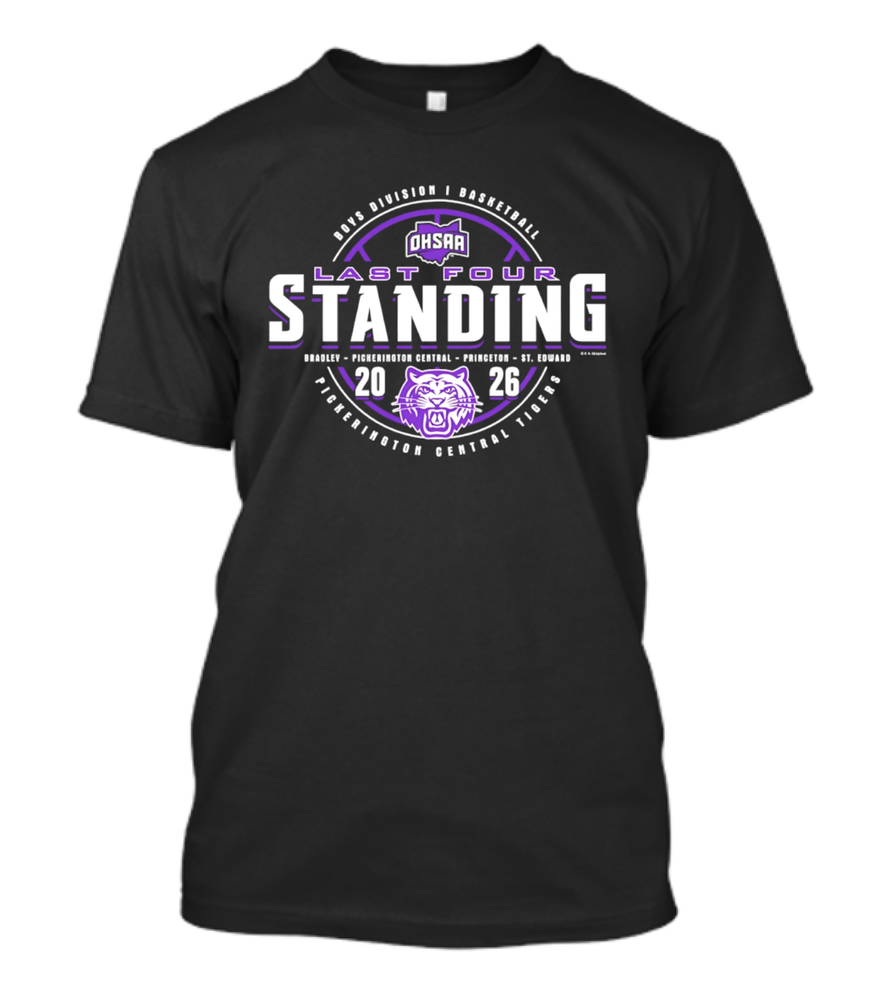 OHSAA 2026 Boys Basketball Division I Last Four Standing Pickerington Central Tigers T-Shirt