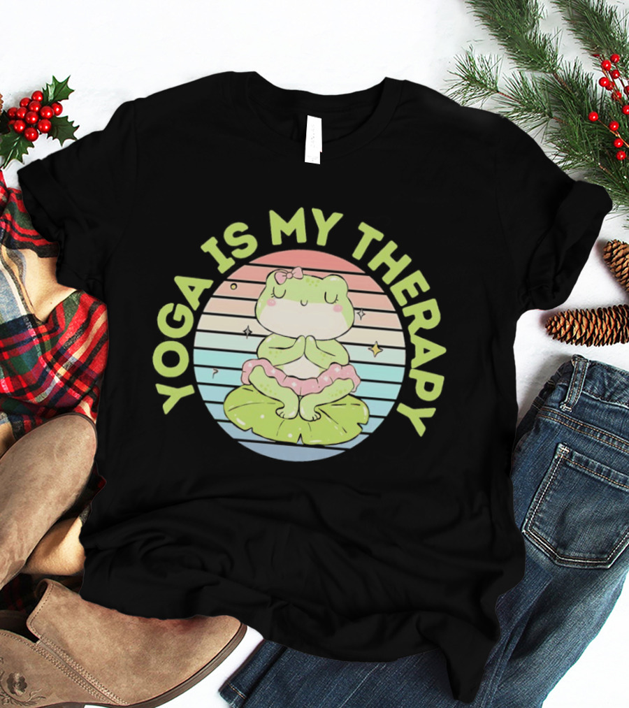 Frog Yoga Is My Therapy Cute Pastel Lotus Pose T-Shirt