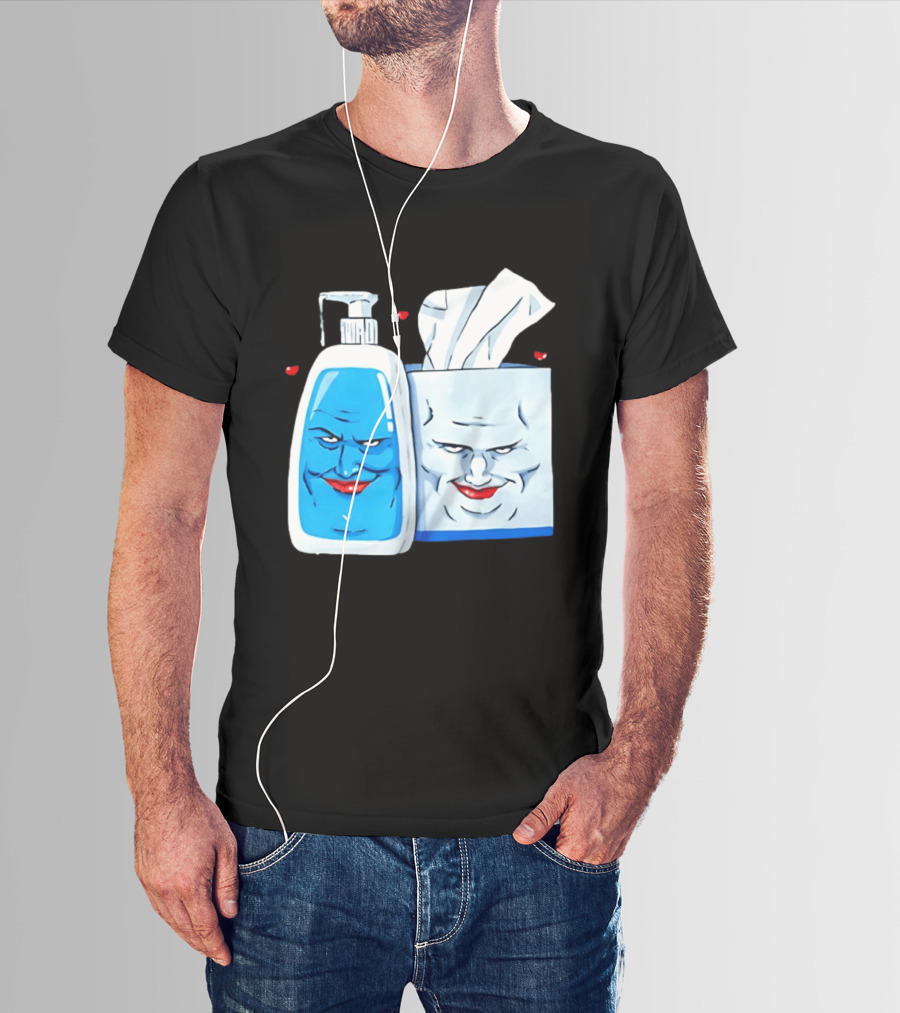 Smiling Blue Lotion Bottle And Tissue Box Meme With Red Lips And Hearts T-Shirt