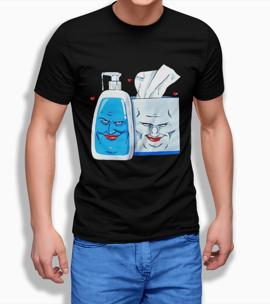 Smiling Blue Lotion Bottle And Tissue Box Meme With Red Lips And Hearts T-Shirt