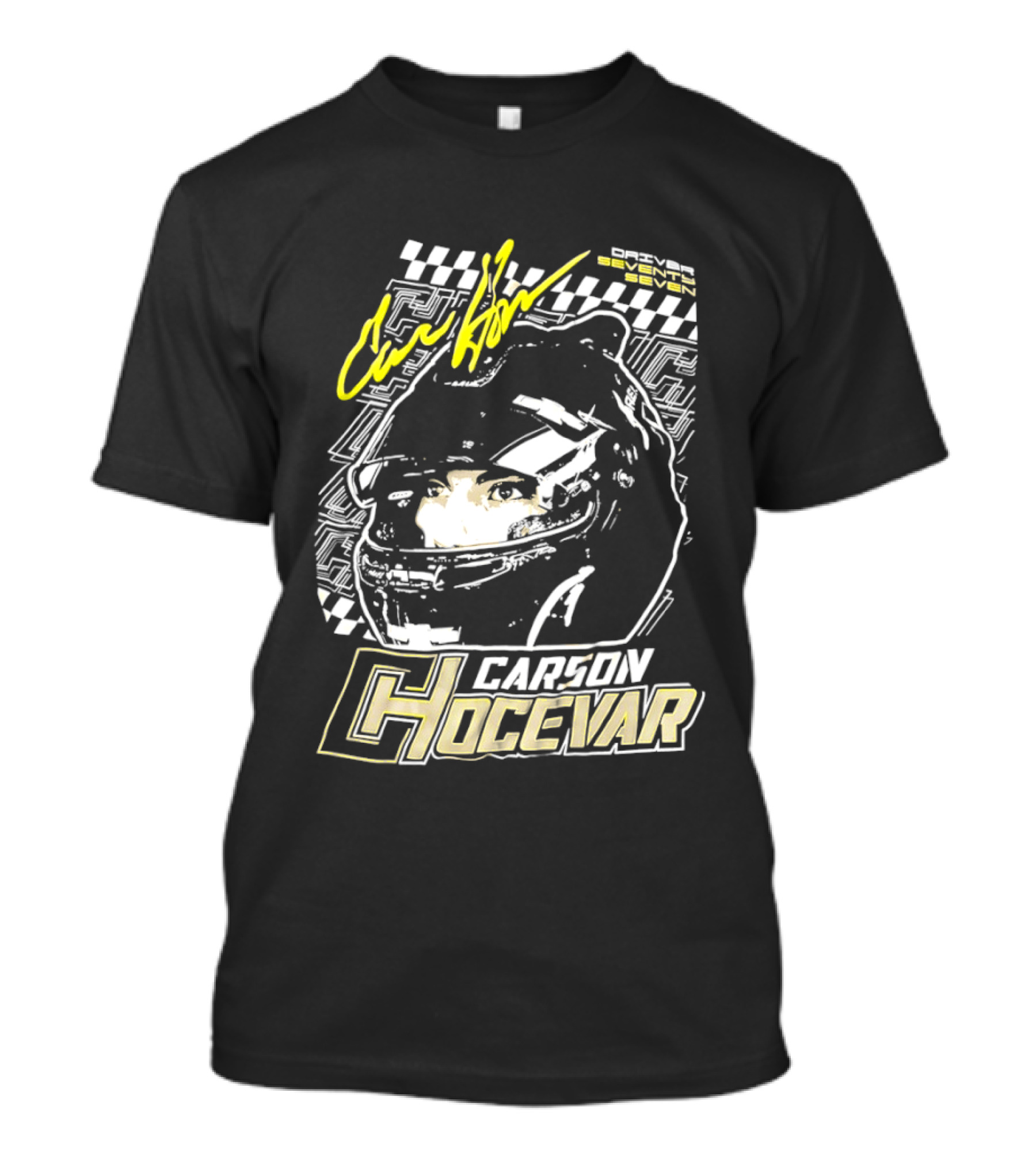 Carson Hocevar Signature Racing Helmet Image Checkered Flag Spire Motorsports 77 T-Shirt