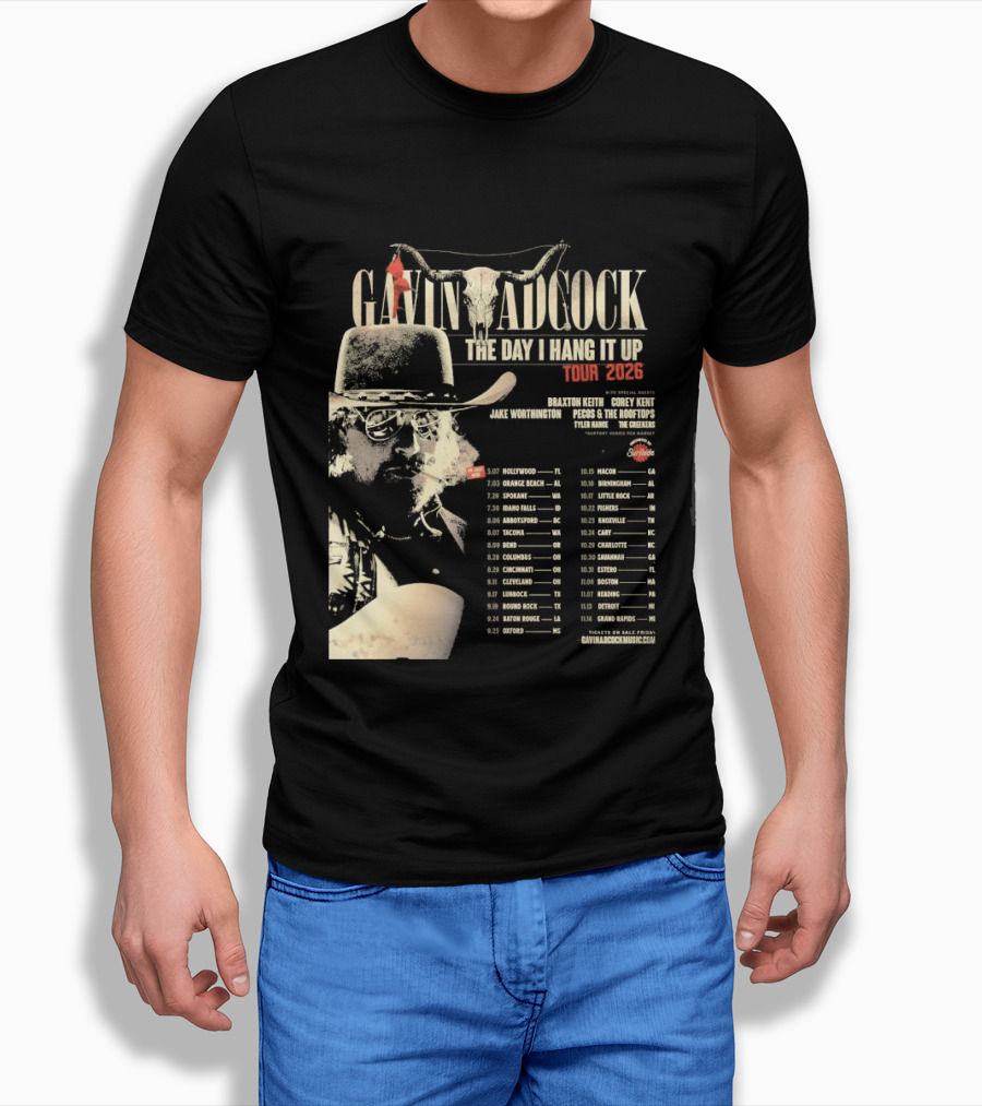 Gavin Adcock Tour Dates 2026 The Day I Hang It Up Cowboy Hat And Bull Skull T-Shirt