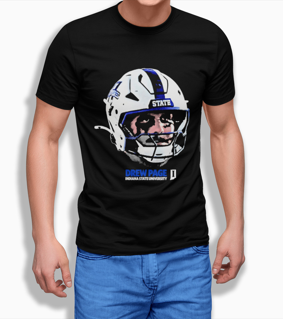 Drew Page Indiana State University Football Helmet Big Head T-Shirt