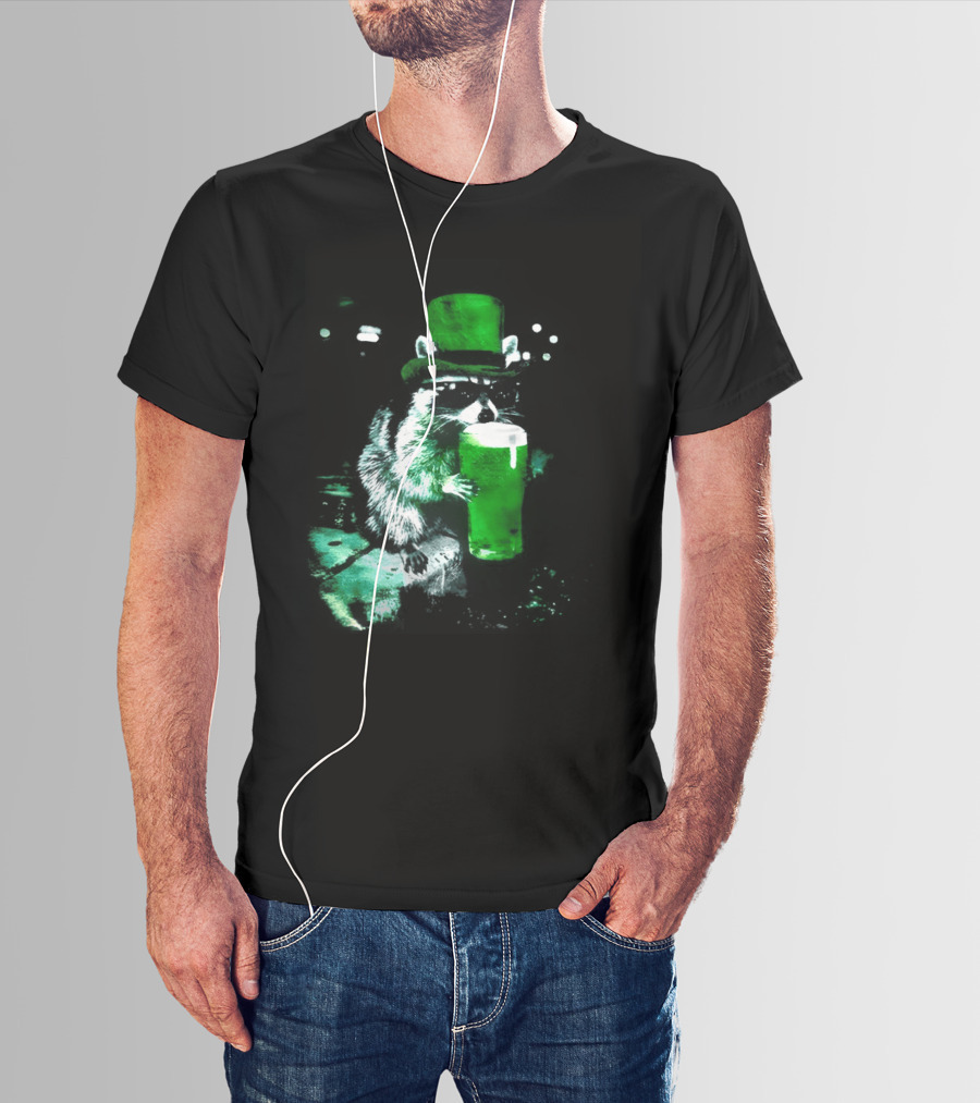 Drunk Irish Raccoon With Green Beer St Patricks Day 2026 T-Shirt
