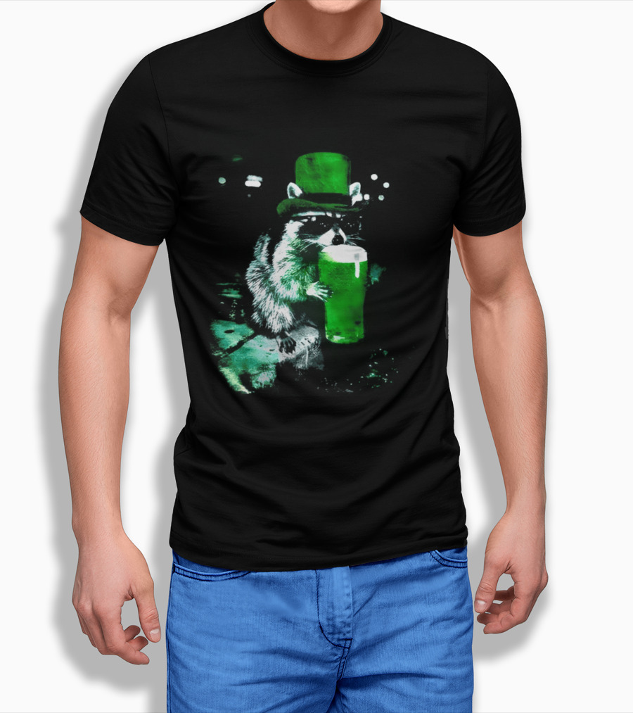 Drunk Irish Raccoon With Green Beer St Patricks Day 2026 T-Shirt