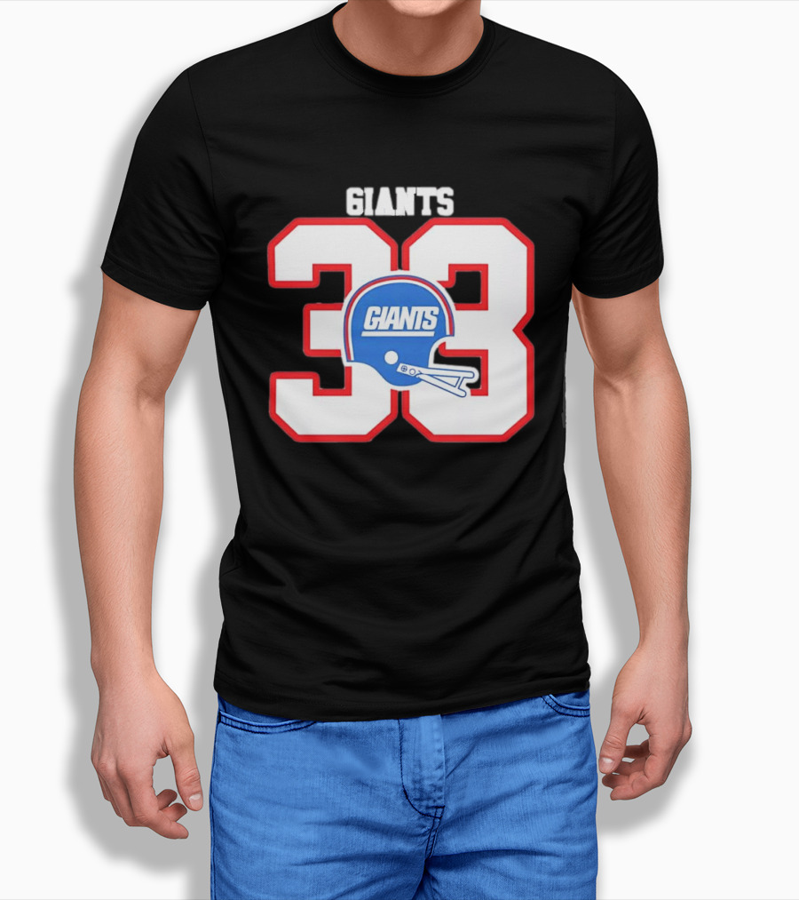New York Giants 33 Helmet 80s Retro Football T-Shirt