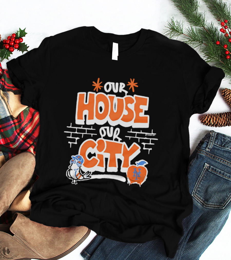 New York Mets Our House Our City Team Logo Pigeon And Apple T-Shirt