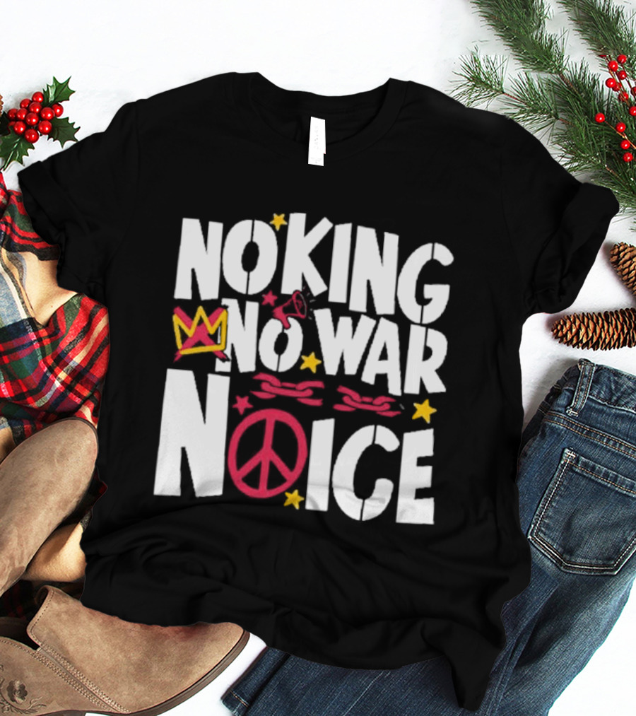 No King No War No ICE Peace Symbol Red Crown Yellow Stars T-Shirt