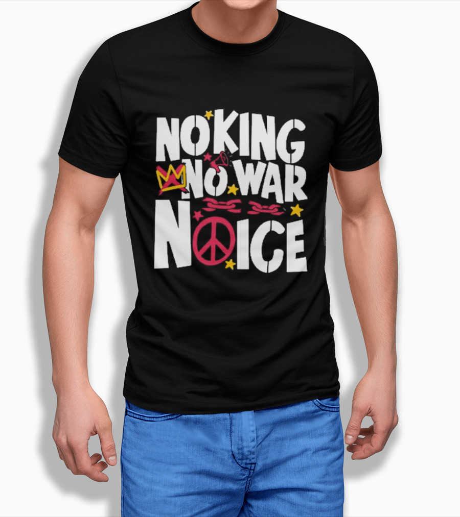 No King No War No ICE Peace Symbol Red Crown Yellow Stars T-Shirt
