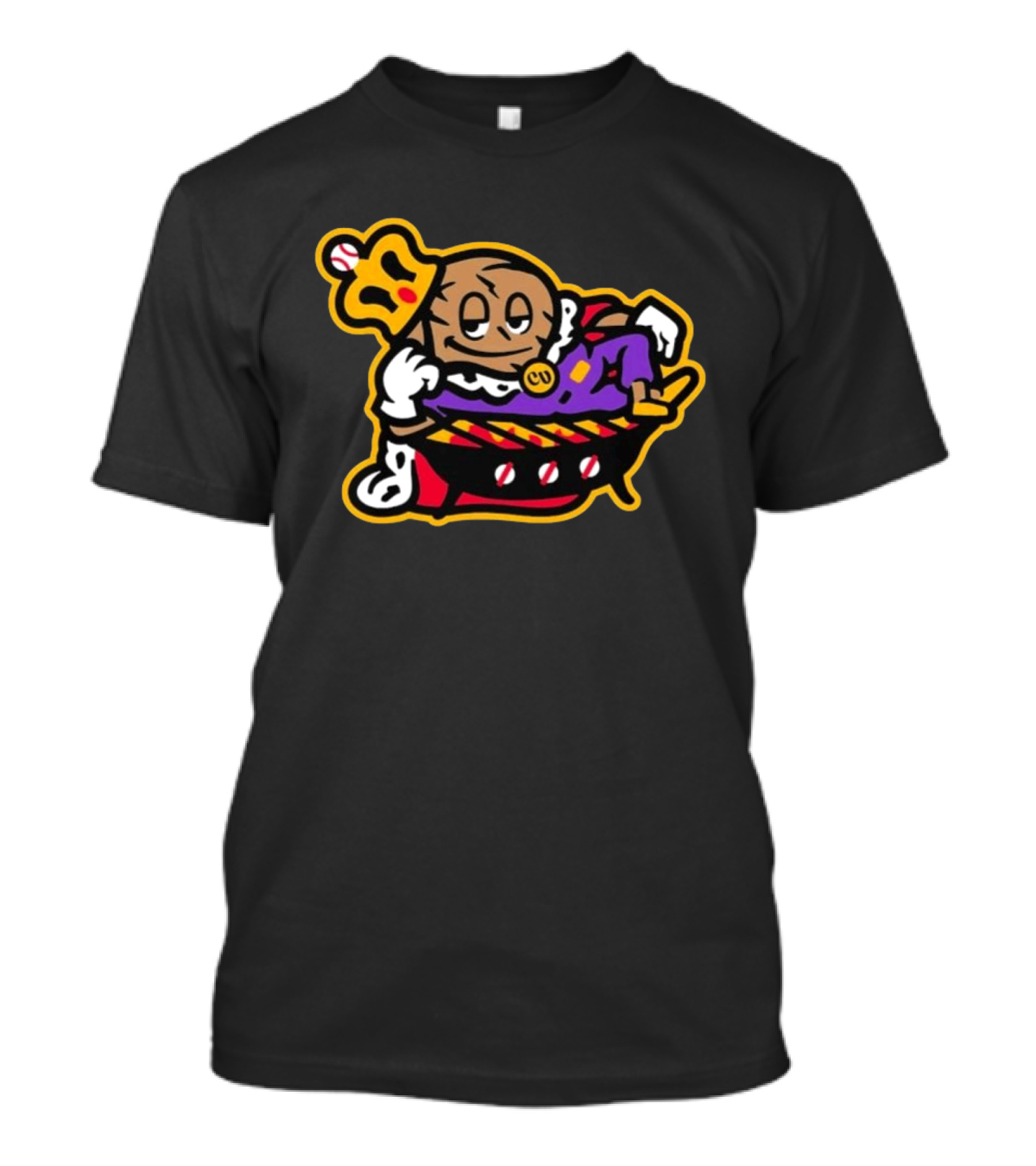 Visalia Central Valley Sir Loins Baseball King Character In Purple Robe And Crown T-Shirt