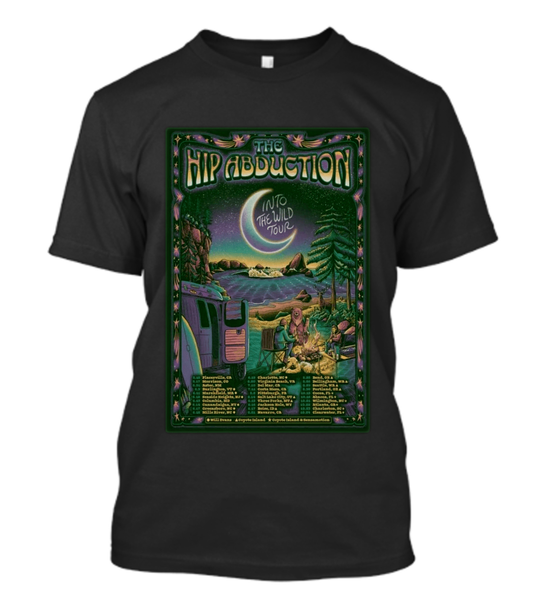 The Hip Abduction Into The Wild Tour 26 Plattsburgh Placerville Astoria Charlottesville 2023 T-Shirt
