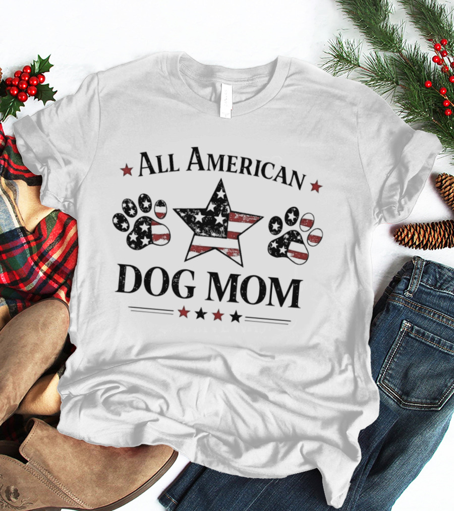 All American Dog Mom Patriotic Star And Paw Prints T-Shirt