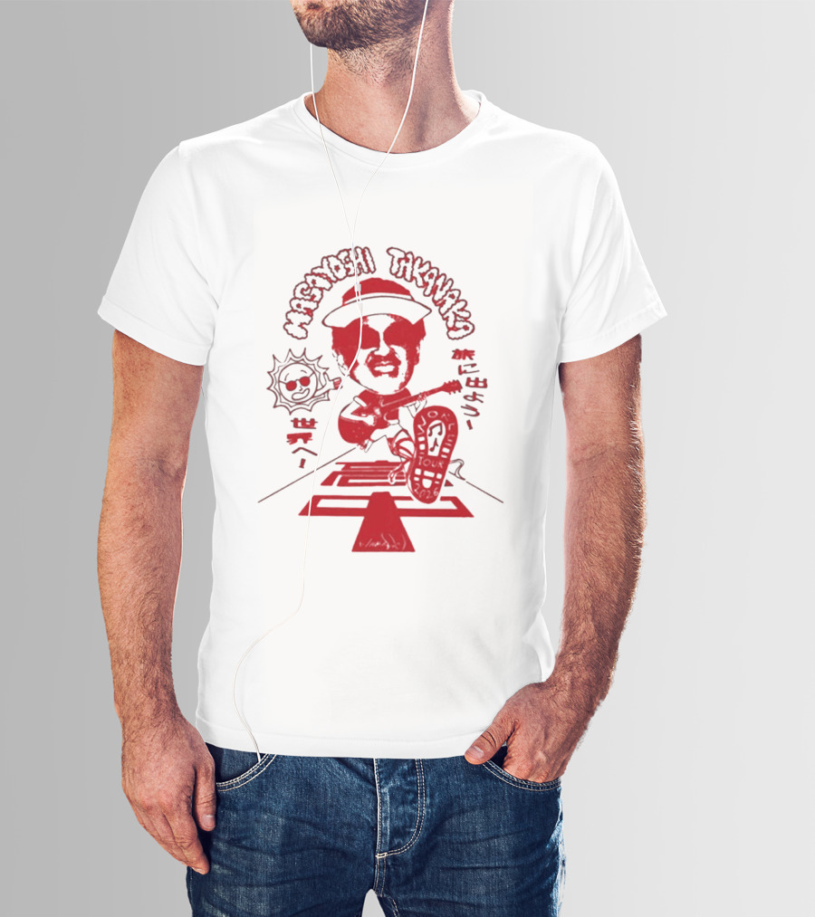 Masayoshi Takanaka Super Takanaka World Tour 2026 Caricature Art Red And White T-Shirt