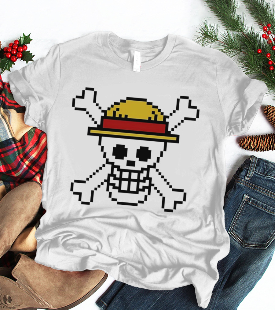 Jolly Roger Pixel Art One Piece Luffy Hat Crossbones T-Shirt