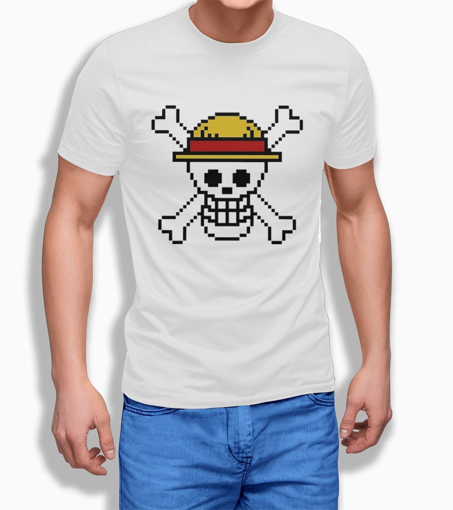 Jolly Roger Pixel Art One Piece Luffy Hat Crossbones T-Shirt