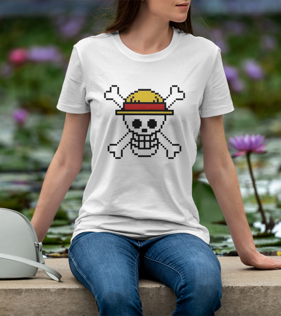 Jolly Roger Pixel Art One Piece Luffy Hat Crossbones T-Shirt