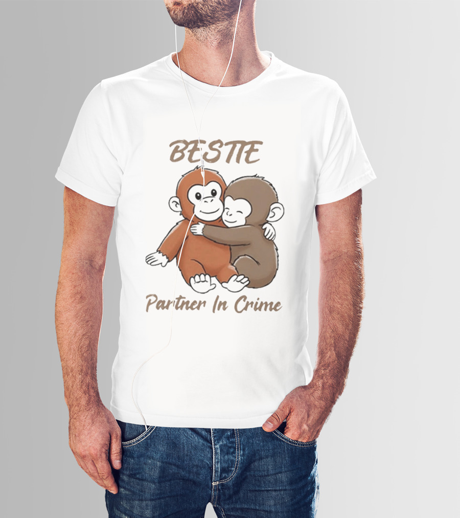 Bestie Partner In Crime Cute Monkey Hug Friendship T-Shirt