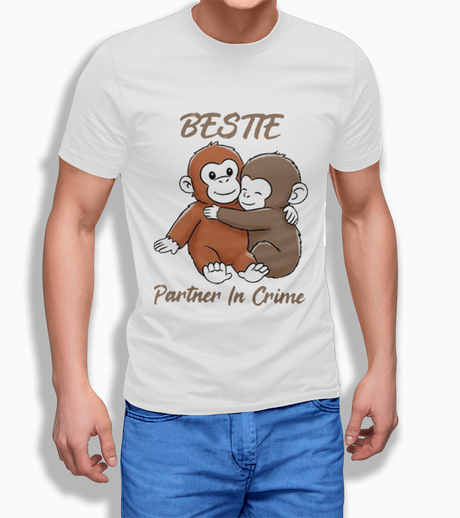 Bestie Partner In Crime Cute Monkey Hug Friendship T-Shirt