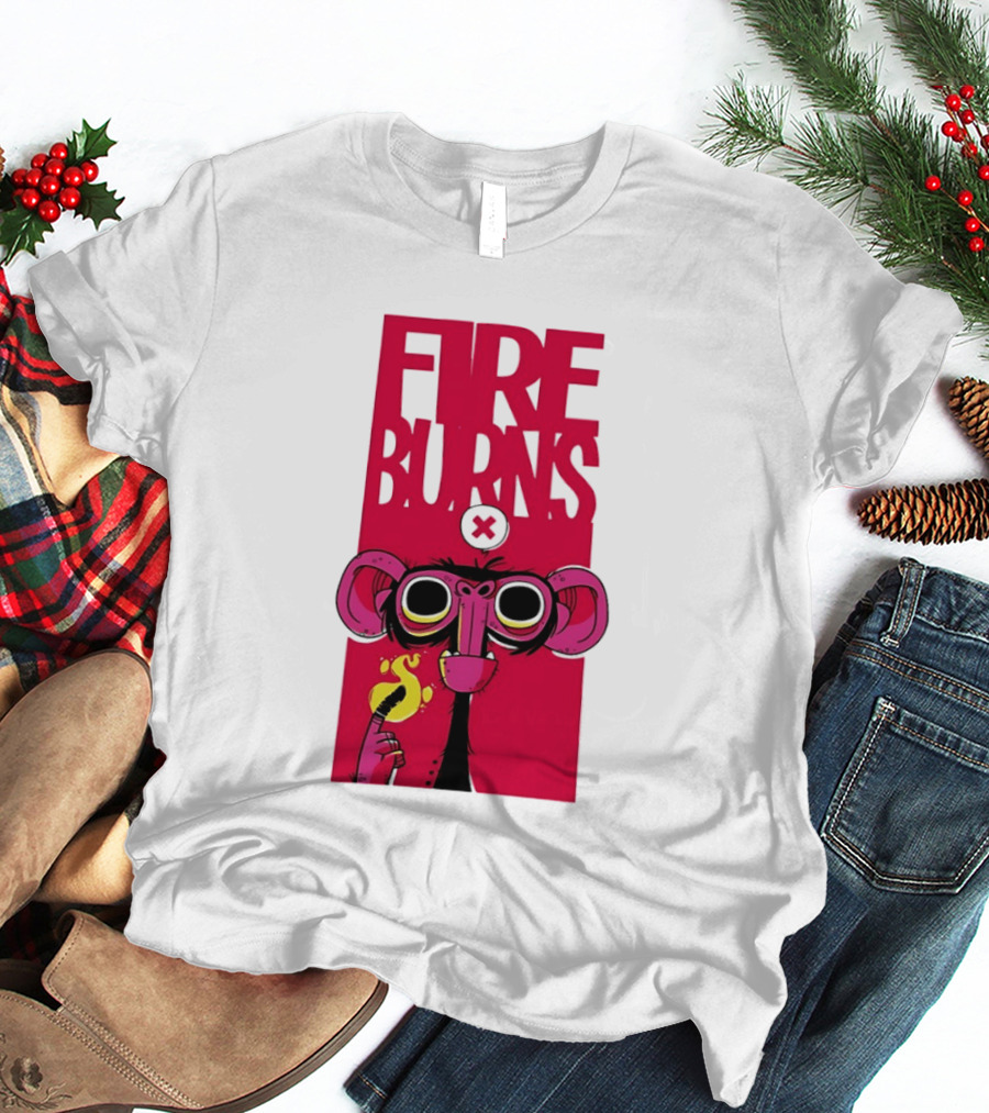 FIre Burns Monkey With Burning Hand T-Shirt