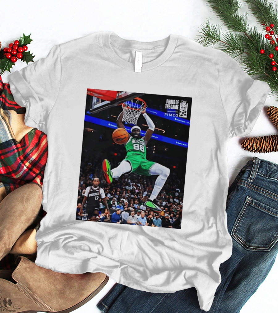 Neemias Queta Boston Celtics Dunk Action Photo With PIMCO At NBA Game T-Shirt