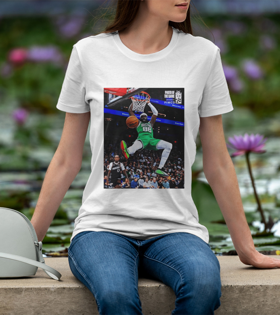 Neemias Queta Boston Celtics Dunk Action Photo With PIMCO At NBA Game T-Shirt