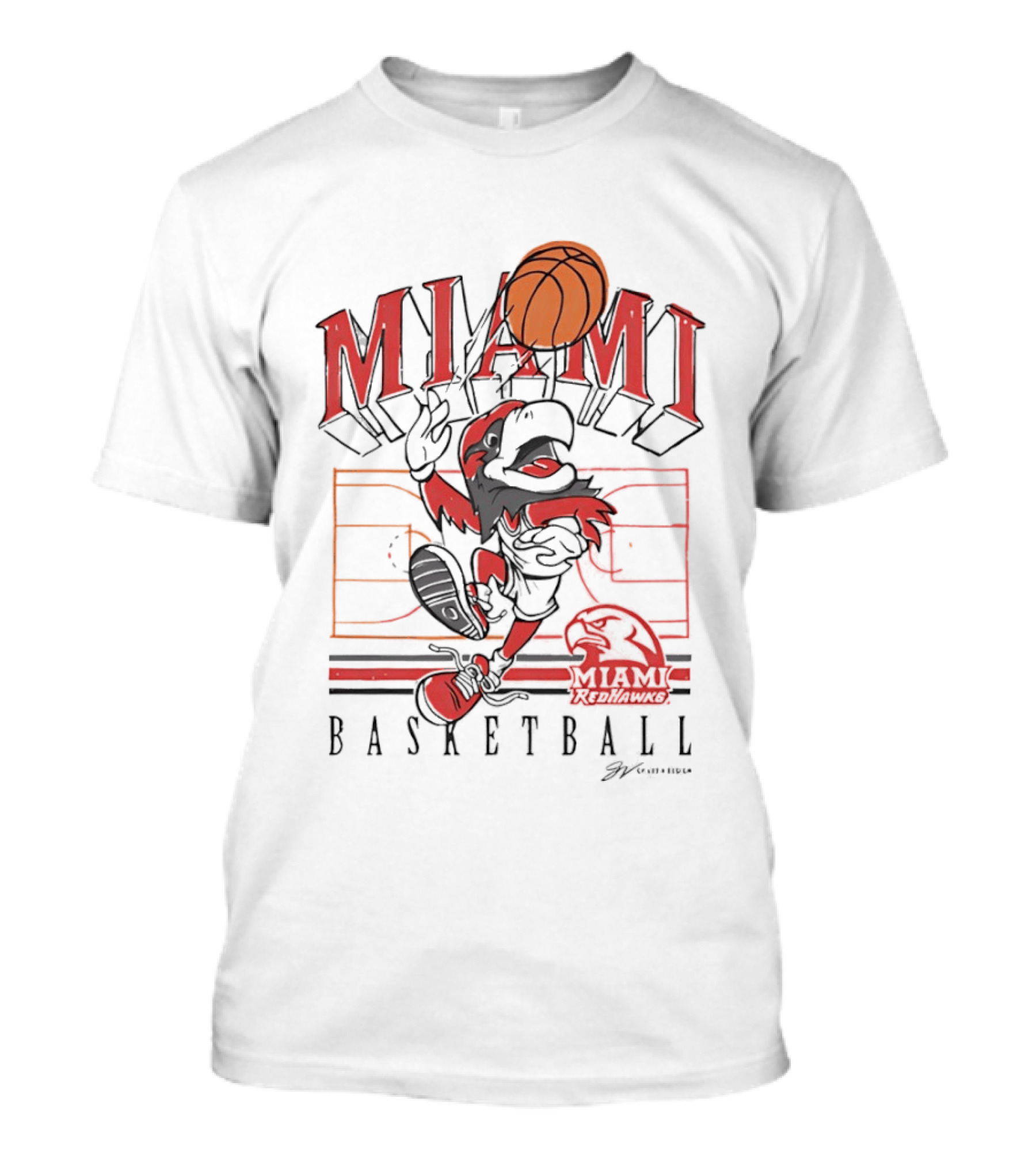 Miami RedHawks Basketball Court Happy Swoop Dunking Bird T-Shirt