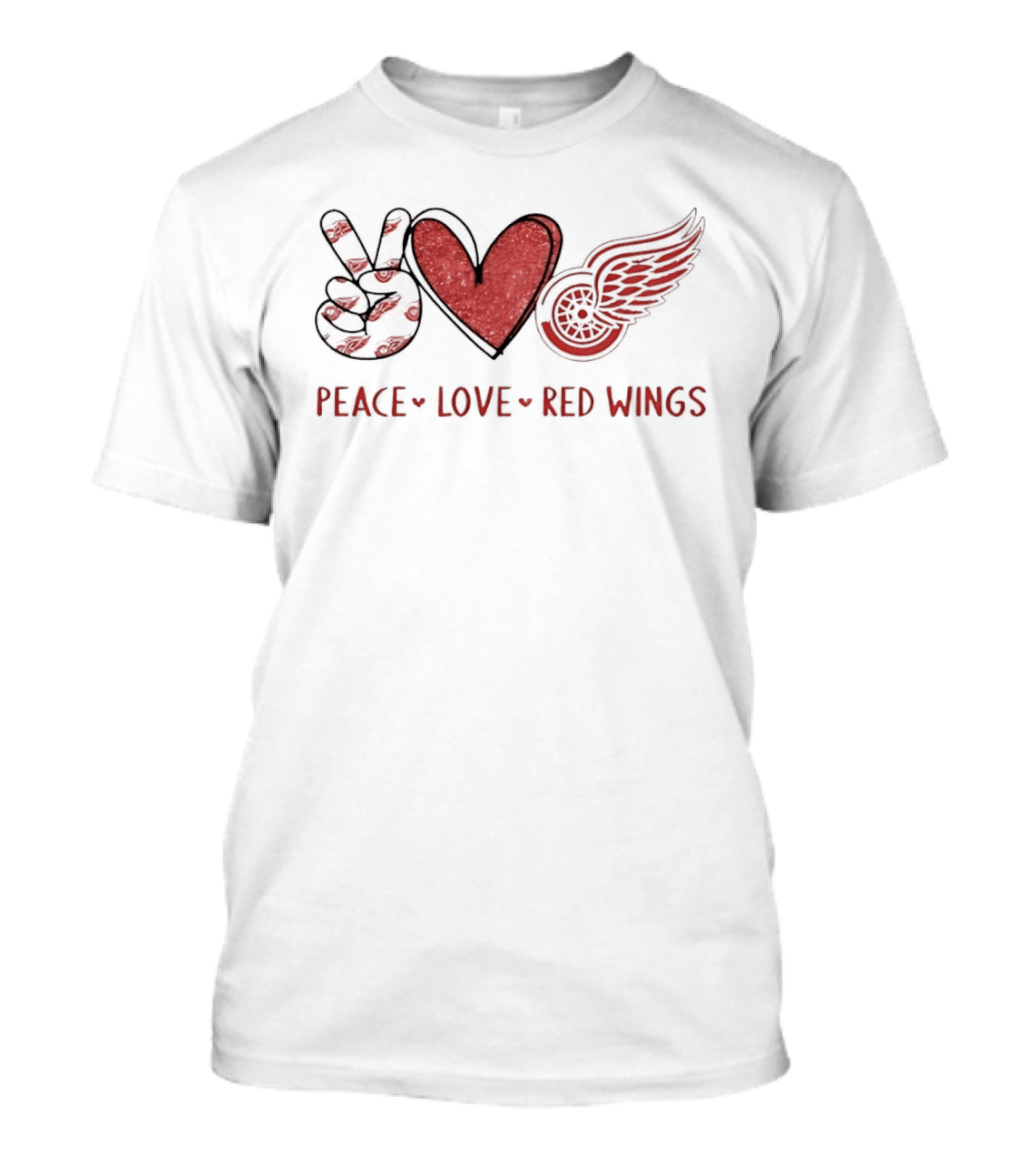 Peace Heart Love Red Wings Detroit Hockey Team T-Shirt