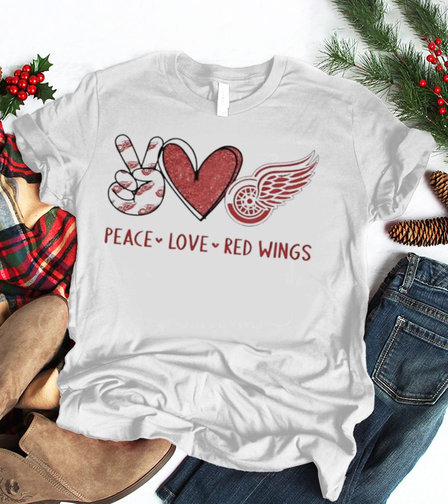 Peace Heart Love Red Wings Detroit Hockey Team T-Shirt