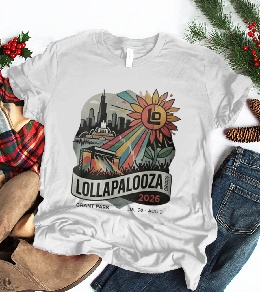 Lollapalooza 2026 Chicago Grant Park Skyline Sunflower Festival T-Shirt