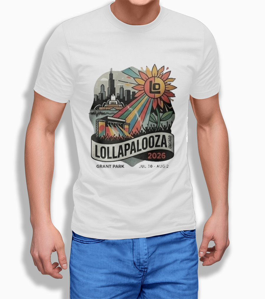 Lollapalooza 2026 Chicago Grant Park Skyline Sunflower Festival T-Shirt