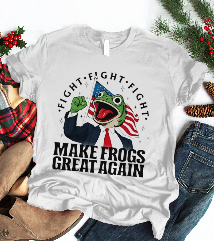 Fight Fight Fight Pepe Suit Make Frogs Great Again USA Flag T-Shirt