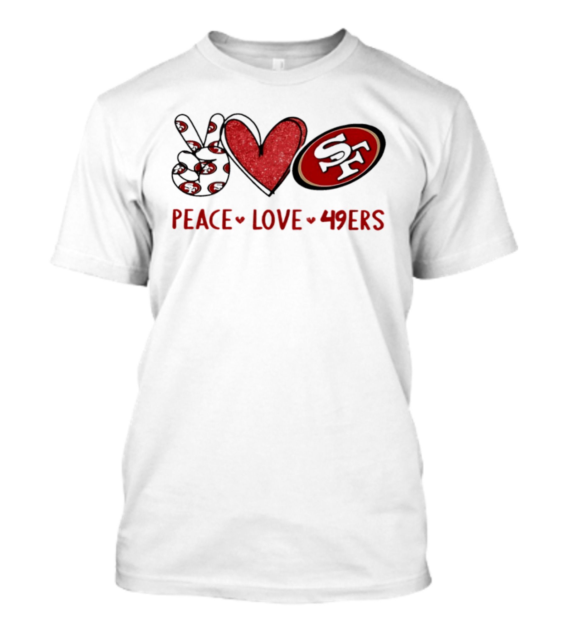 PEACE LOVE 49ERS SF Football Team Logo Heart T-Shirt