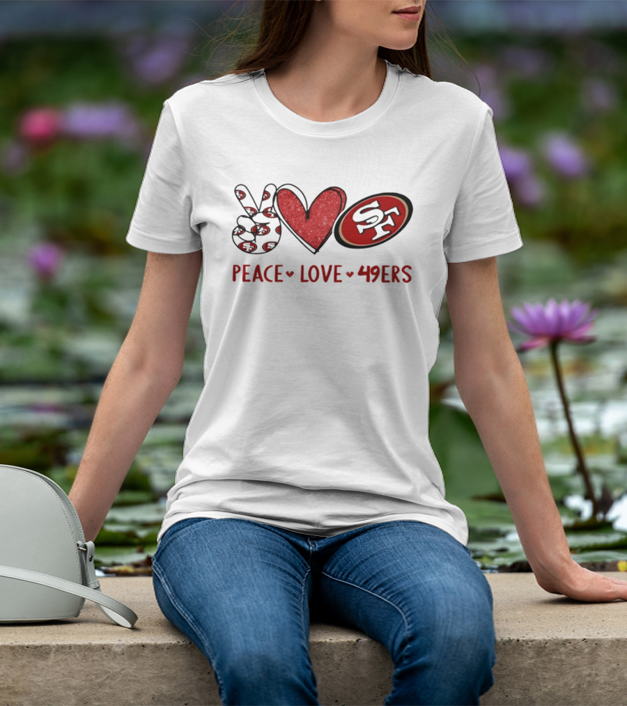 PEACE LOVE 49ERS SF Football Team Logo Heart T-Shirt
