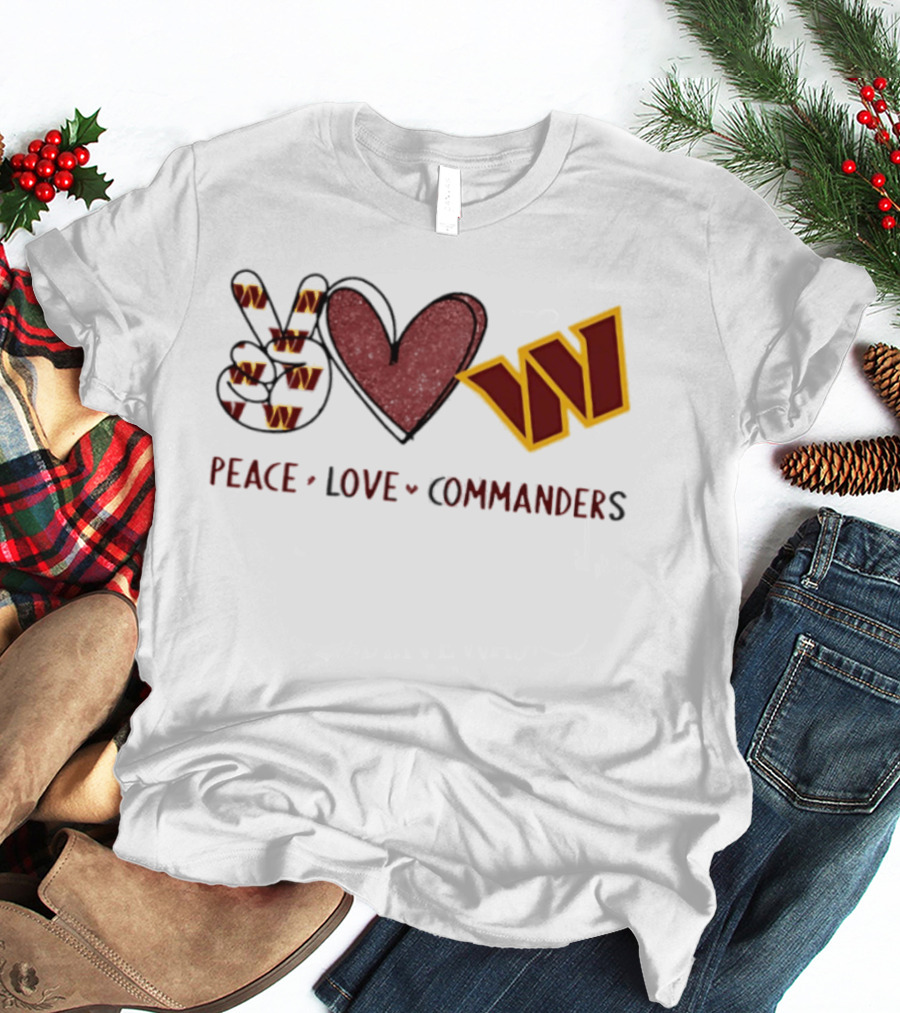 Peace Love Commanders Washington Commanders Football Team Logo Hands Heart Sign T-Shirt