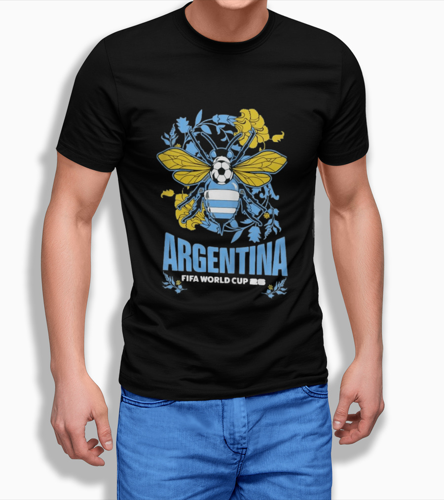Argentina FIFA World Cup 26 Bee Soccer Ball Wings Floral T-Shirt