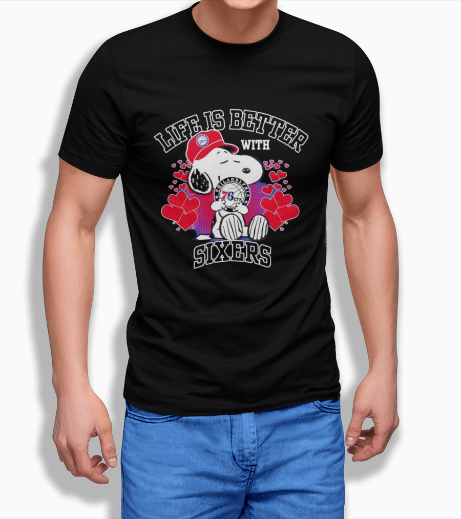 Life Is Better With Philadelphia 76ers Snoopy Hearts T-Shirt