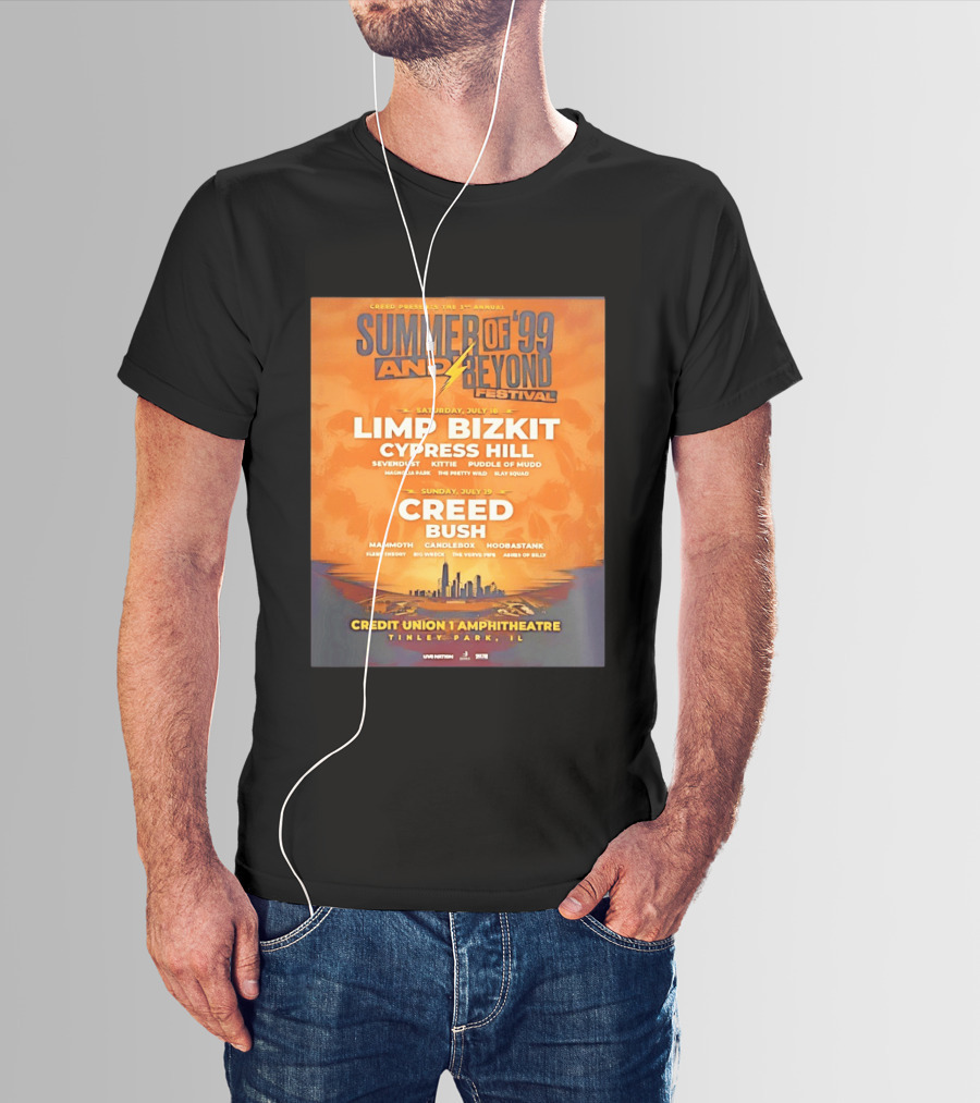 Creed Presents Summer Of '99 And Beyond Festival 2026 Full Lineup With Limp Bizkit And Creed At Credit Union Amphitheatre Tinley Park Illinois T-Shirt