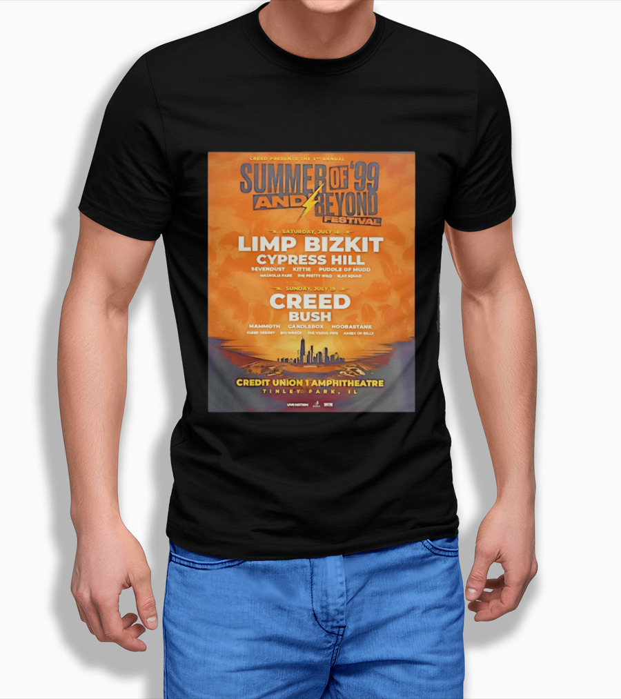 Creed Presents Summer Of '99 And Beyond Festival 2026 Full Lineup With Limp Bizkit And Creed At Credit Union Amphitheatre Tinley Park Illinois T-Shirt