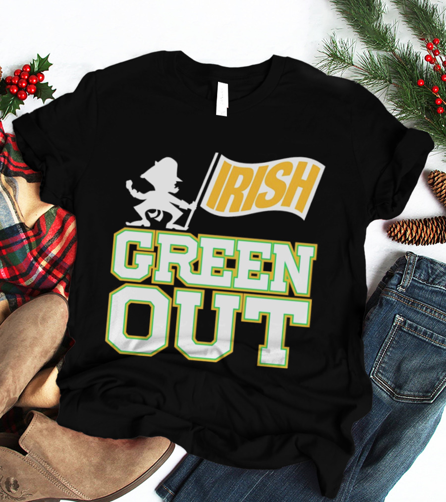 Notre Dame Fighting Irish Green Out Iconic Leprechaun Flag T-Shirt