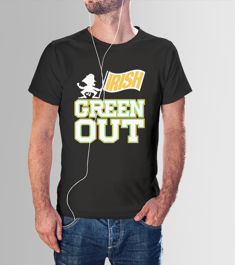 Notre Dame Fighting Irish Green Out Iconic Leprechaun Flag T-Shirt